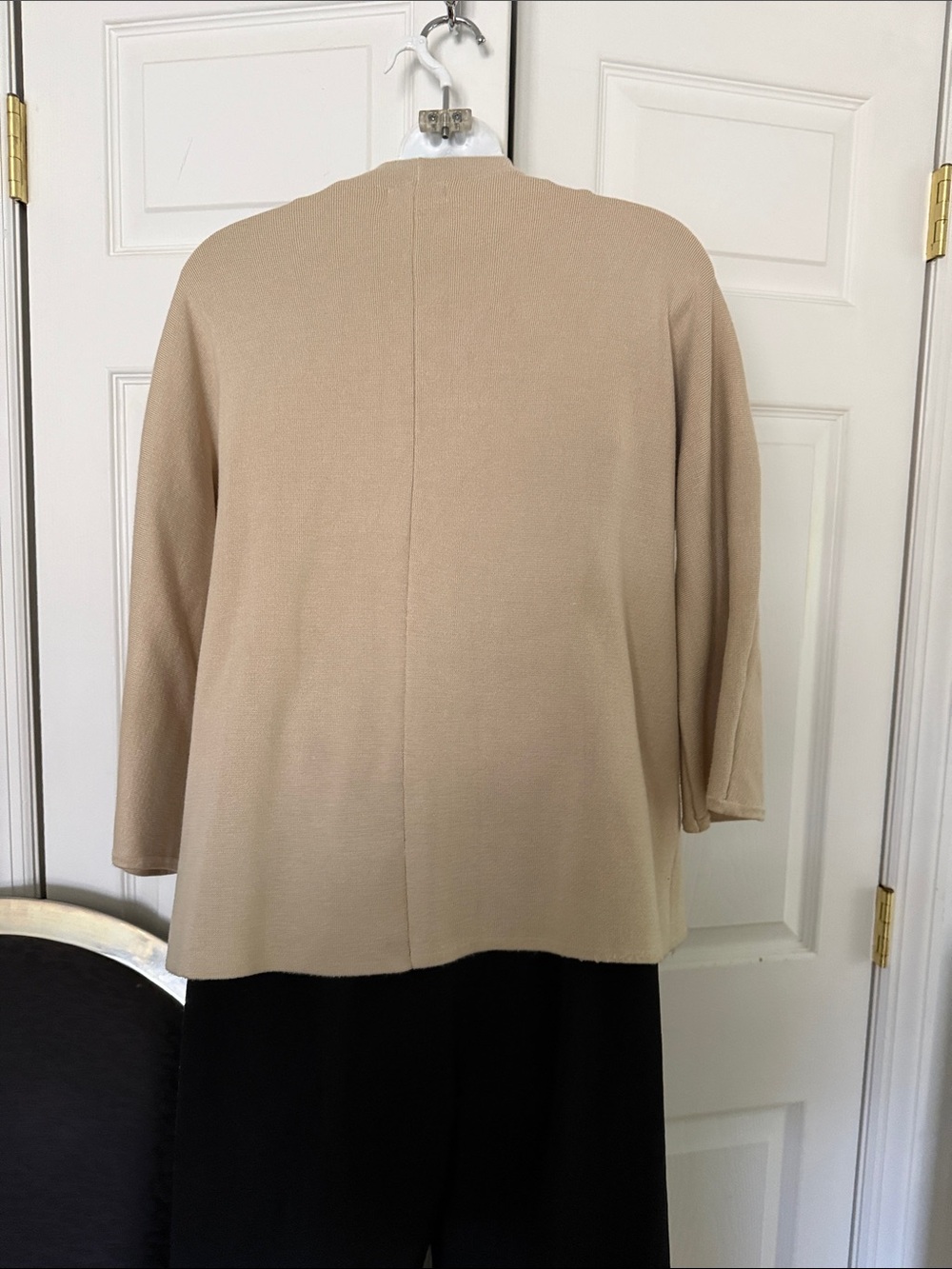 JM Collection Beige Open-Front Lightweight Knit Top